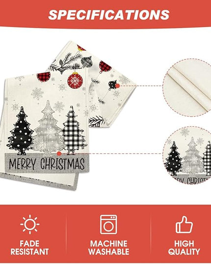 Artoid Mode Grey Pine Trees Snowflake Merry Christmas Table Runner, Winter Xmas Holiday Kitchen Dining Table Decoration for Home Party Decor 13x72 Inch ArtoidMode