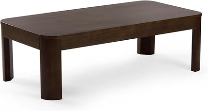 Plank+Beam Modern Rounded Coffee Table, 48 Inch, Solid Wood Contemporary Center Table for Living Room, Rectangle Tea Table, Walnut - LeafyLoom