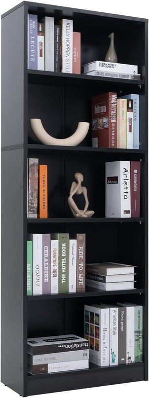 Sunon 5 Shelf Wood Bookcase Freestanding Display Shelf Adjustable Layers Bookshelf for Home Office Library Small Narrow Space (Black, 5-Layers) - LeafyLoom