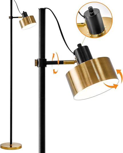 OYEARS Floor Lamp for Living Room Bright Lighting Tall Modern Industrial Vintage Standing Corner Lamps LED Metal Light Office Bedroom Study Gold Black White Matte Accent (1-Light, Gold) - LeafyLoom