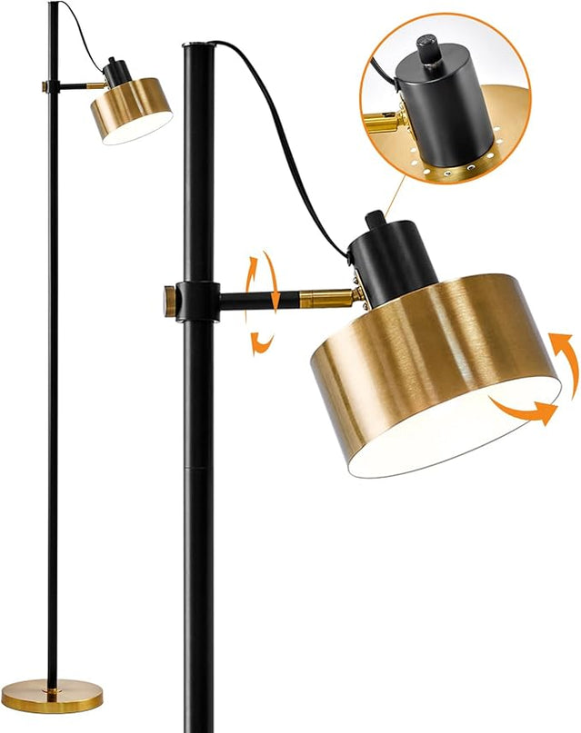 OYEARS Floor Lamp for Living Room Bright Lighting Tall Modern Industrial Vintage Standing Corner Lamps LED Metal Light Office Bedroom Study Gold Black White Matte Accent (1-Light, Gold) - LeafyLoom