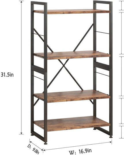 4 Tiers Bookshelf Adjustable Shelf Organizer, Rustic Brown Small Bookcase for Small Space,Industrial Wooden Storage Bookcase Display Rack and Storage Organizer for Living Room Home Office - LeafyLoom