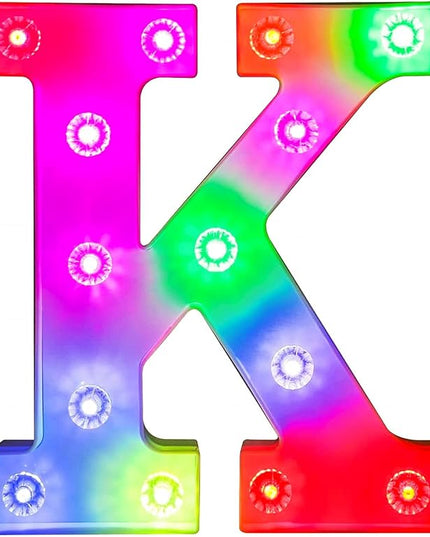 Glintee Light Up Letters Lights, 26 Alphabet Light Up Marquee Letters Sign, Light Up Letters Wedding/Birthday Party Night Light Home Bar Decoration-(Colorful K) - LeafyLoom