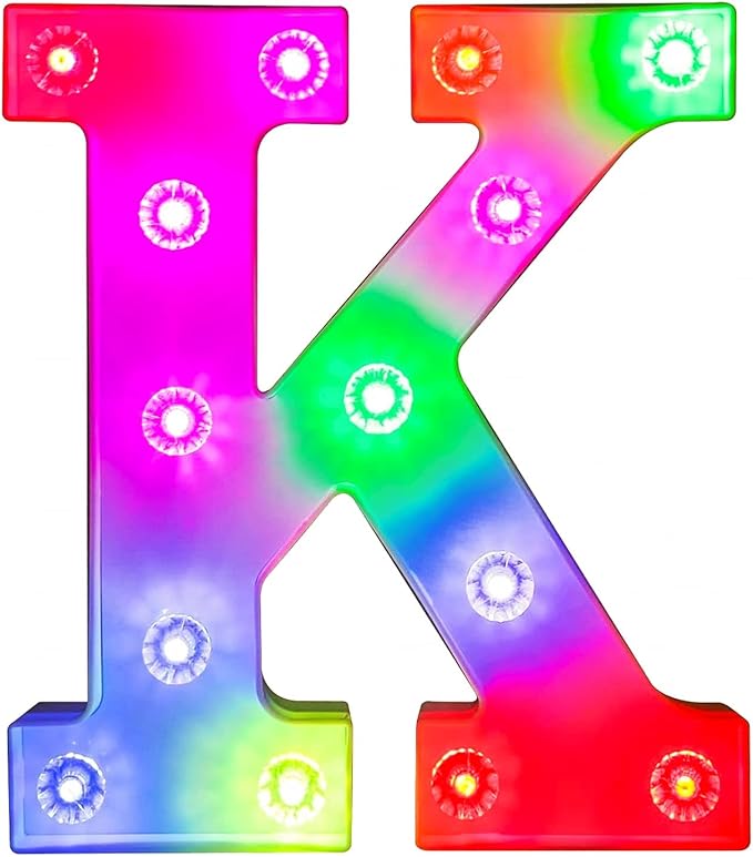 Glintee Light Up Letters Lights, 26 Alphabet Light Up Marquee Letters Sign, Light Up Letters Wedding/Birthday Party Night Light Home Bar Decoration-(Colorful K) - LeafyLoom