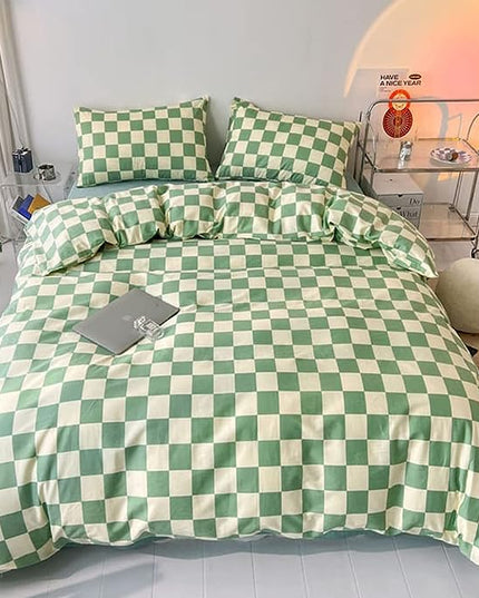 Wellboo Green and White Comforter Sets Twin Women Men Sage Green Checkerboard Grid Bedding Comforters Cotton Boys Girls Modern Grass Green Plaid Checkered Quilts Modern Buffalo Geometric Abstract Bed - LeafyLoom