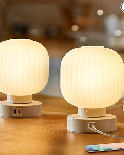 Touch Bedside Lamps Set of 2 with 3 Way Dimmable Light, Small Table Lamps with USB C+A Charging Ports - Bedroom Nightstand & Living Room Essential, Bulb Included - LeafyLoom