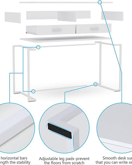 Tribesigns 40 Inch White Computer Desk, White Writing Desk with 2 Drawers, Modern Simple Study Desk Makeup Vanity Table for Bedroom Small Spaces - LeafyLoom