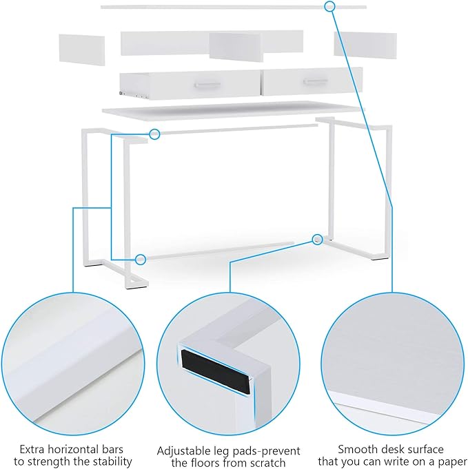 Tribesigns 40 Inch White Computer Desk, White Writing Desk with 2 Drawers, Modern Simple Study Desk Makeup Vanity Table for Bedroom Small Spaces - LeafyLoom