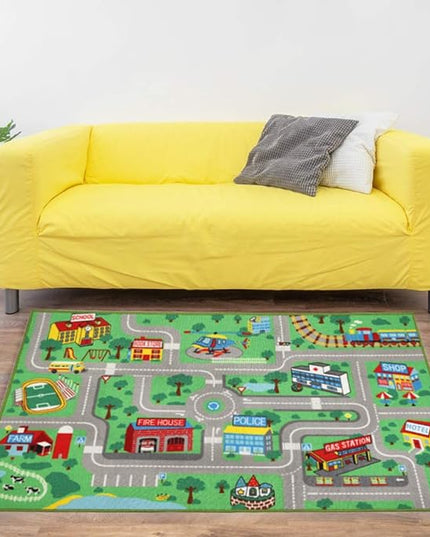 Kids Play Rug for Playroom 5.2x3.3 ft Town City Road Map Car Mat Play Mat Educational Learning Carpet Area Rug for Boy Girl Toddler Bedroom Playroom - LeafyLoom