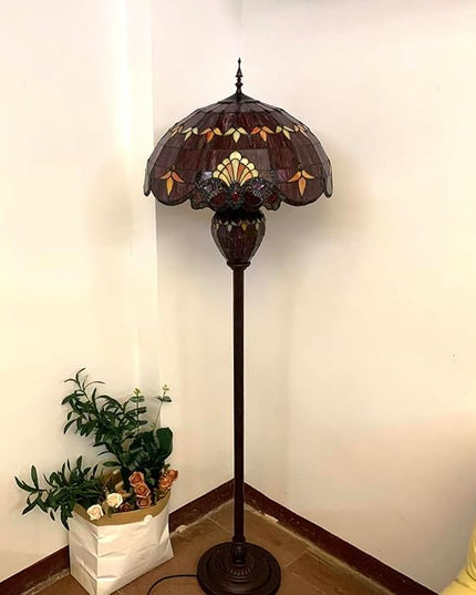 Bieye L10887 Baroque Tiffany Style Stained Glass Double Lit Floor Lamp for Home Decor 64-inch Tall (20-inch Wide, Red) - LeafyLoom