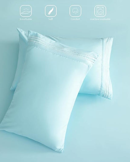 Bed Sheet Set - Brushed Microfiber Bedding - Bedding Sheets & Pillowcases - Deep Pockets - Easy Fit - Breathable & Soft Hotel Sheets - 4 Piece Full Aqua - LeafyLoom