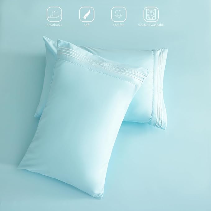 Bed Sheet Set - Brushed Microfiber Bedding - Bedding Sheets & Pillowcases - Deep Pockets - Easy Fit - Breathable & Soft Hotel Sheets - 4 Piece Full Aqua - LeafyLoom