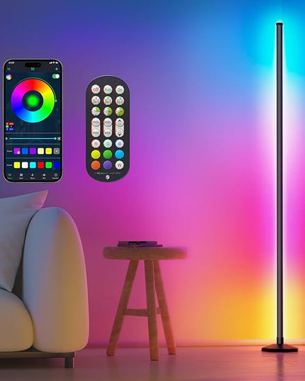 Buyya LED RGB Corner Floor Lamp, 50 Inch Upgrade RGB Corner Lights 16 Million Colors Changing Music Sync with Smart APP Atmosphere Lighting Smart LED Floor Lamps for Living Room Bedroom - LeafyLoom