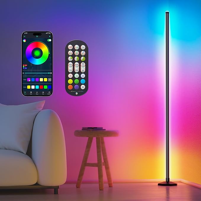 Buyya LED RGB Corner Floor Lamp, 50 Inch Upgrade RGB Corner Lights 16 Million Colors Changing Music Sync with Smart APP Atmosphere Lighting Smart LED Floor Lamps for Living Room Bedroom - LeafyLoom