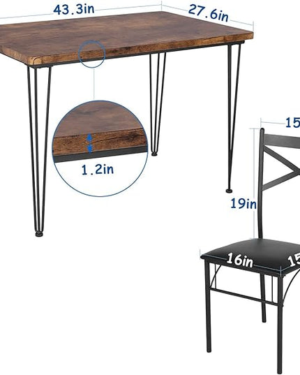VECELO Kitchen Dining Room Table 4 Chairs for Small Space, Apartment,Metal Steel Frame, 5-Piece Set, Brown - LeafyLoom