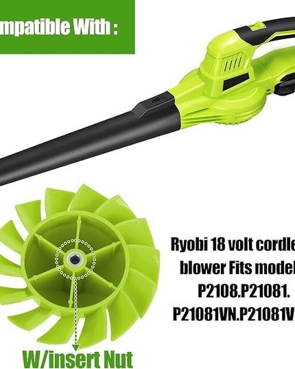 529437004 Blower Fan Blade-for Ryobi 18V Cordless Leaf Blower Models P2108, P21081, P21081VN, and P21081VNM - Replaces 529437001 and 529437003 - Yard Blower Accessories - LeafyLoom