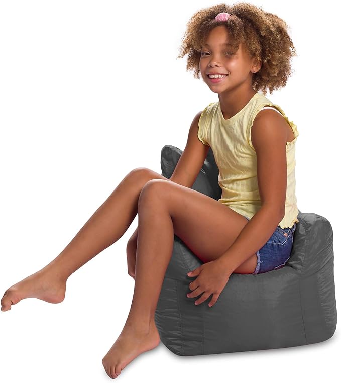 Posh Creations Bean Bag Structured Seat for Toddlers and Kids, Comfy Chair for Children, Pasadena, Charcoal Gray - LeafyLoom