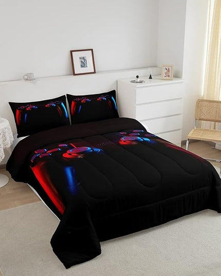 Erosebridal Gaming Bedding Set Gamer Comforter Set Kids Teens Boys Girls Gamepad Quilt Duvet Set Video Game Controller Pattern,Modern Decor 3 Pcs Down Comforter with 2 Pillow Shams, King Size, Black - LeafyLoom