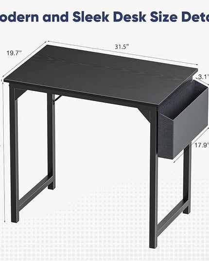 STATESVILLE 32 inch Small Computer Desk Writing Study Work Office Table Modern Simple with Storage Bag and Hook for Home Bedroom, Black - LeafyLoom
