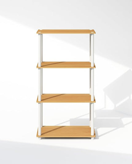Furinno Turn-N-Tube 4-Tier Multipurpose Shelf Display Rack, Shelving Unit, Bookcase, Beech/White - LeafyLoom