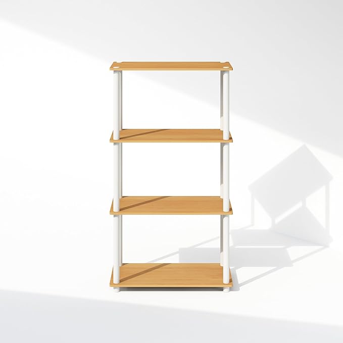 Furinno Turn-N-Tube 4-Tier Multipurpose Shelf Display Rack, Shelving Unit, Bookcase, Beech/White - LeafyLoom