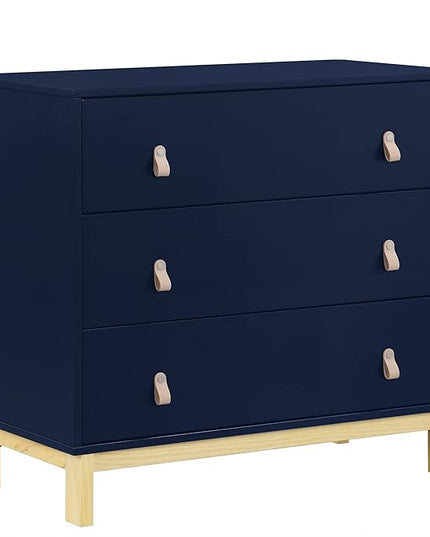 Delta Children Gap babyGap Oxford 6-in-1 Convertible Crib - Greenguard Gold Certified, Bianca White/Natural & Gap babyGap Legacy 3 Drawer Dresser with Leather Pulls, Navy/Natural - LeafyLoom