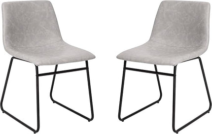 Flash Furniture Butler 18 Inch Commercial Grade LeatherSoft Dining Table Height Chair, Mid-Back Black Sled Base with Light Gray LeatherSoft Upholstery, Set of 2 - LeafyLoom