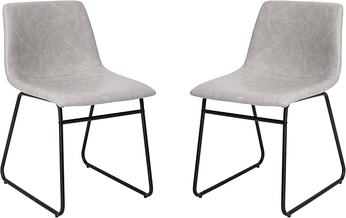 Flash Furniture Butler 18 Inch Commercial Grade LeatherSoft Dining Table Height Chair, Mid-Back Black Sled Base with Light Gray LeatherSoft Upholstery, Set of 2 - LeafyLoom