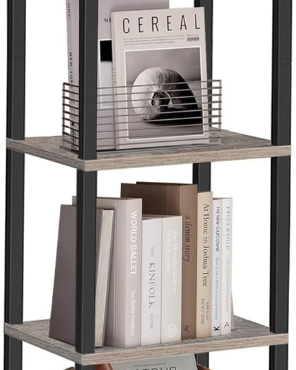 TUTOTAK Bookshelf, 5-Tier Tall Book Shelf, Narrow Bookcase for Small Space, DIY Stackable Bookshelf, for Living Room, Office, Study, Entryway, Industrial, Greige and Black BS01BG005 - LeafyLoom