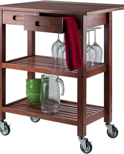 Winsome 94734 Jonathan 2 Drawer Rolling Kitchen Cart in Walnut - LeafyLoom