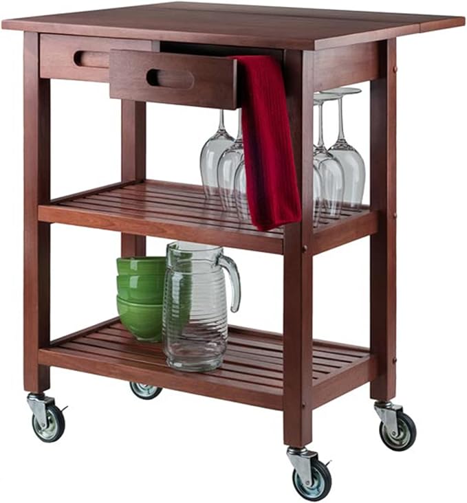 Winsome 94734 Jonathan 2 Drawer Rolling Kitchen Cart in Walnut - LeafyLoom