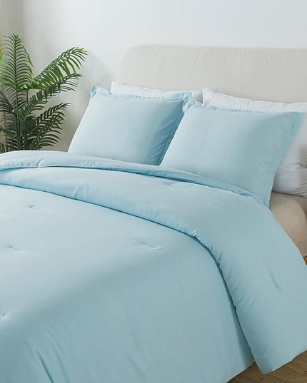 Baby Blue Comforter Set King Size,Lightweight Skin-friendly Boho Bedding Set & Collections, Breathable Fluffy Microfiber 3 PCS (104"x90") Comforter Set for All Seasons with Pillowcases - LeafyLoom
