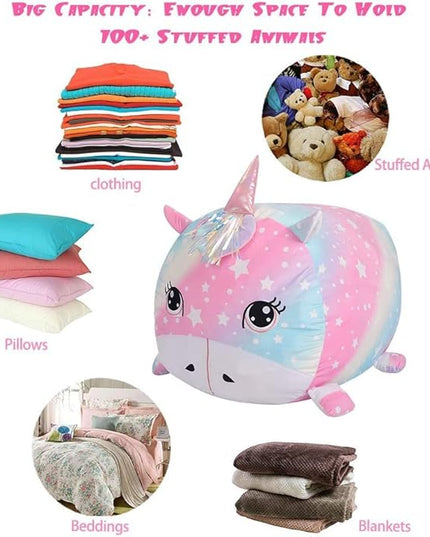 Unicorn Stuffed Animal Storage for Teens Girls Bedroom, Kids Bean Bag Chairs, Super Soft Velvet Fabric Large Size Covers Only - LeafyLoom