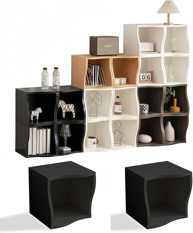 DIY Bookcase, 2 Cube Storage Organizer, Stackable Modular Book Shelf for Bedroom, Living Room, Office, Closet - LeafyLoom
