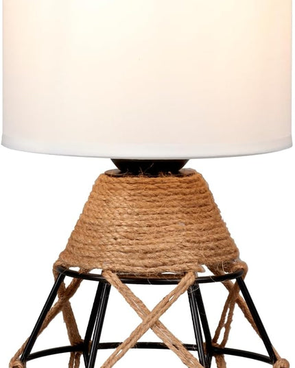 Hamilyeah Boho Lamp, Woven Table Lamp for Nightstand with On/Off Switch, Bedroom Lamp with White Fabric Shade, Simple Lamp for Bedside, Living Room - LeafyLoom