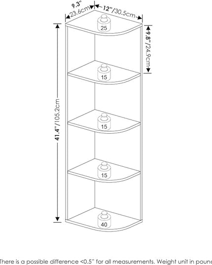 Furinno Pasir 4-Tier Corner Open Shelf Bookcase, French Oak - LeafyLoom