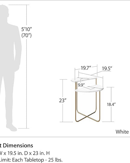 Novogratz Athena End Table, White Marble - LeafyLoom