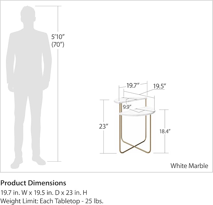Novogratz Athena End Table, White Marble - LeafyLoom