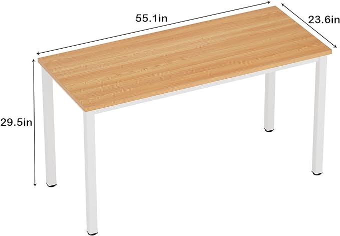 Need 55 Inch Large Computer Desk - Modern Simple Style Home Office Gaming Desk, Basic Writing Table for Study Student, White Metal Frame, Teak - LeafyLoom