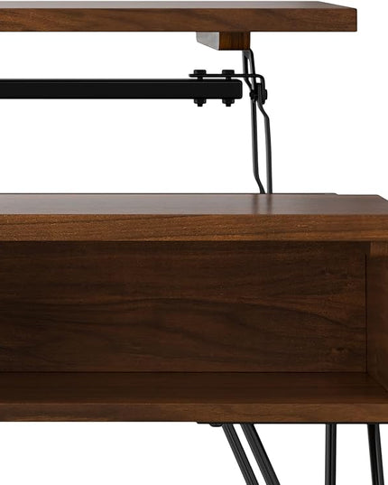 SIMPLIHOME Hunter 36 inch Wide Rectangle Industrial Small Lift Top Coffee Table in Walnut for The Living Room and Family Room - LeafyLoom