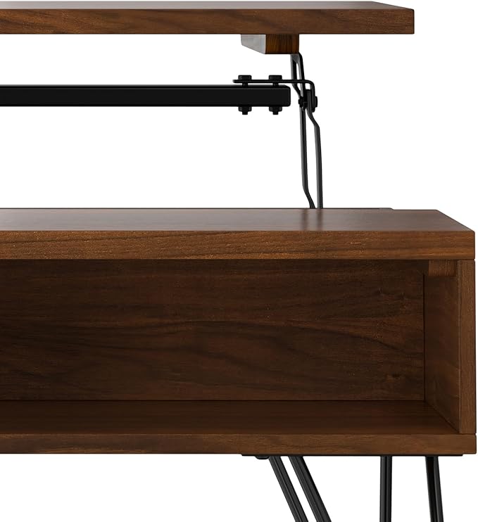 SIMPLIHOME Hunter 36 inch Wide Rectangle Industrial Small Lift Top Coffee Table in Walnut for The Living Room and Family Room - LeafyLoom