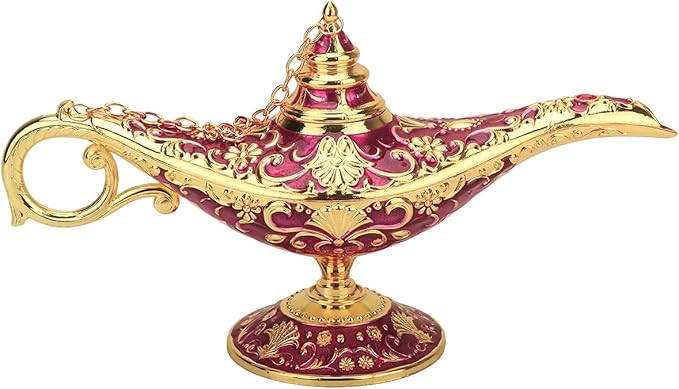 Legend Aladdin Lamp Magic Genie Wishing Light, Classic Arabian Nights Costume Props Lamp Table Decor for Home Wedding Party Halloween Birthday Beautiful Gift Toy for Women Girl (Purple & Gold) - LeafyLoom