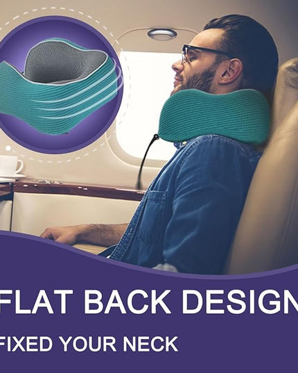 napfun Neck Pillow for Traveling, Upgraded Travel Neck Pillow for Airplane 100% Pure Memory Foam Travel Pillow for Flight Headrest Sleep, Portable Plane Accessories, Teal Set, Medium (120-200LB) - LeafyLoom
