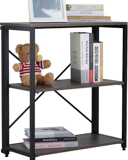 Bookshelf,3-Tier Folding Bookcase,Industrial Book Shelf,Rustic Wood Storage Shelves,Tall Bookshelf,Shelves For Bedroom,Office,Kitchen,Living Room,Study Room,No Assembly Folding Bookshelf,Black - LeafyLoom