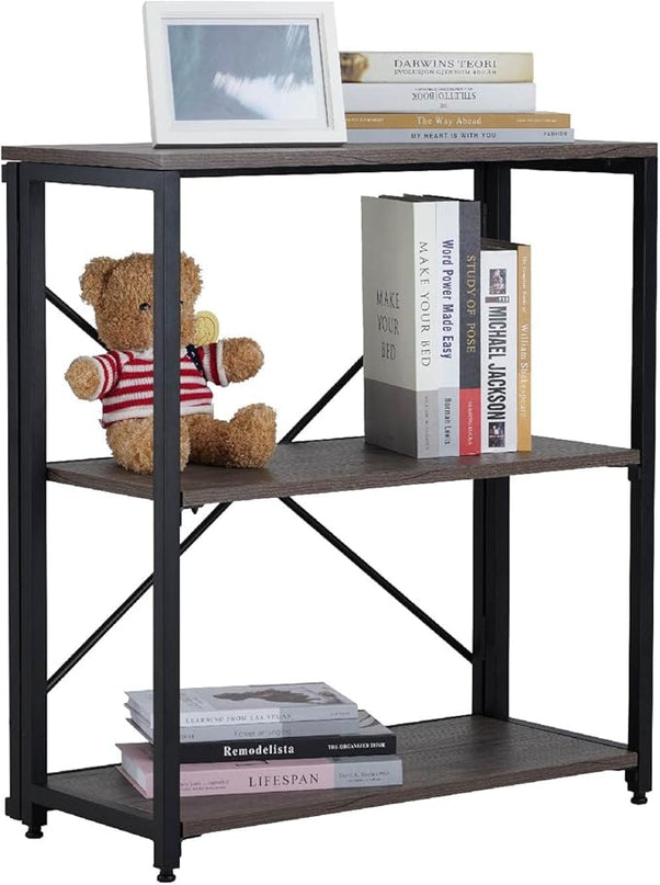 Bookshelf,3-Tier Folding Bookcase,Industrial Book Shelf,Rustic Wood Storage Shelves,Tall Bookshelf,Shelves For Bedroom,Office,Kitchen,Living Room,Study Room,No Assembly Folding Bookshelf,Black - LeafyLoom