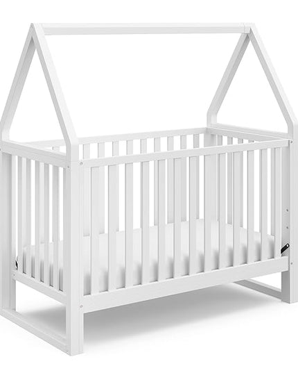 Storkcraft Orchard 5-in-1 Convertible Crib (White) – GREENGUARD Gold Certified, Canopy Style Baby Crib, Converts from Crib to Toddler Bed, Daybed and Full-Size Bed, Fits Standard Crib Mattress - LeafyLoom