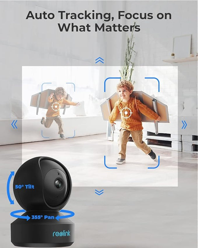 REOLINK Indoor Security Camera E1 Pro(Black), 4MP Plug-in Pet Camera Support 2.4/5 GHz WiFi, 360 Degree Auto Tracking Baby/Dog Monitor, Person/Pet Detection, Night Vision, 2 Way Audio, Local Storage REOLINK