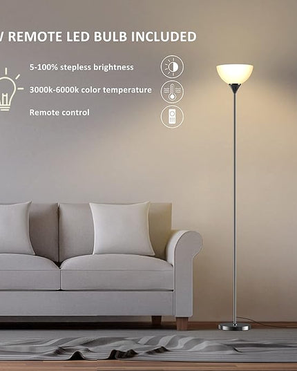 PESRAE Floor Lamp, Remote Control with 4 Color Temperatures, Torchiere Floor lamp for Bedroom, Standing Lamps for Living Room, Bulb Included (Glossy Black) - LeafyLoom