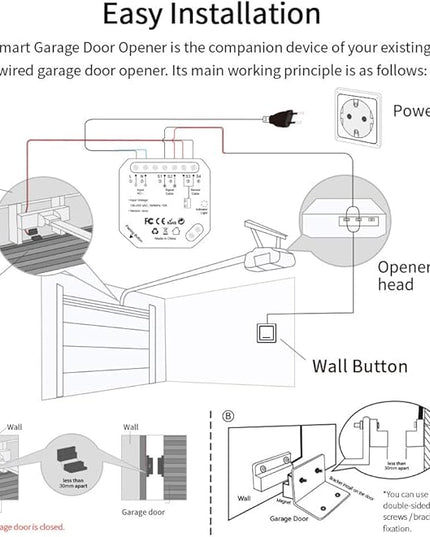 LoraTap Smart WiFi Garage Door Opener Controller, Wireless Remote Control Switch Timer Open/Close Monitor, Smart Life App Control, Voice Control, Works with Alexa and Google Home, No Hub Required LoraTap