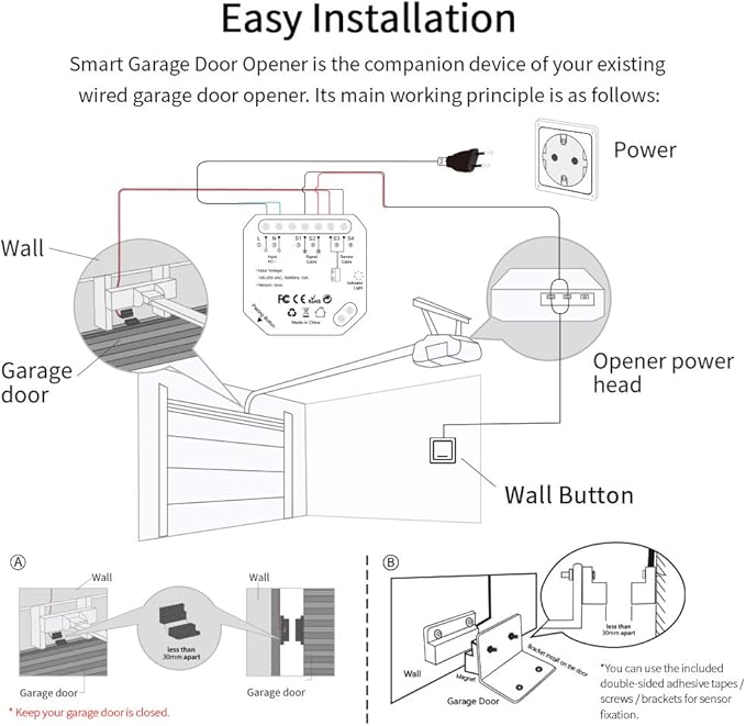 LoraTap Smart WiFi Garage Door Opener Controller, Wireless Remote Control Switch Timer Open/Close Monitor, Smart Life App Control, Voice Control, Works with Alexa and Google Home, No Hub Required LoraTap